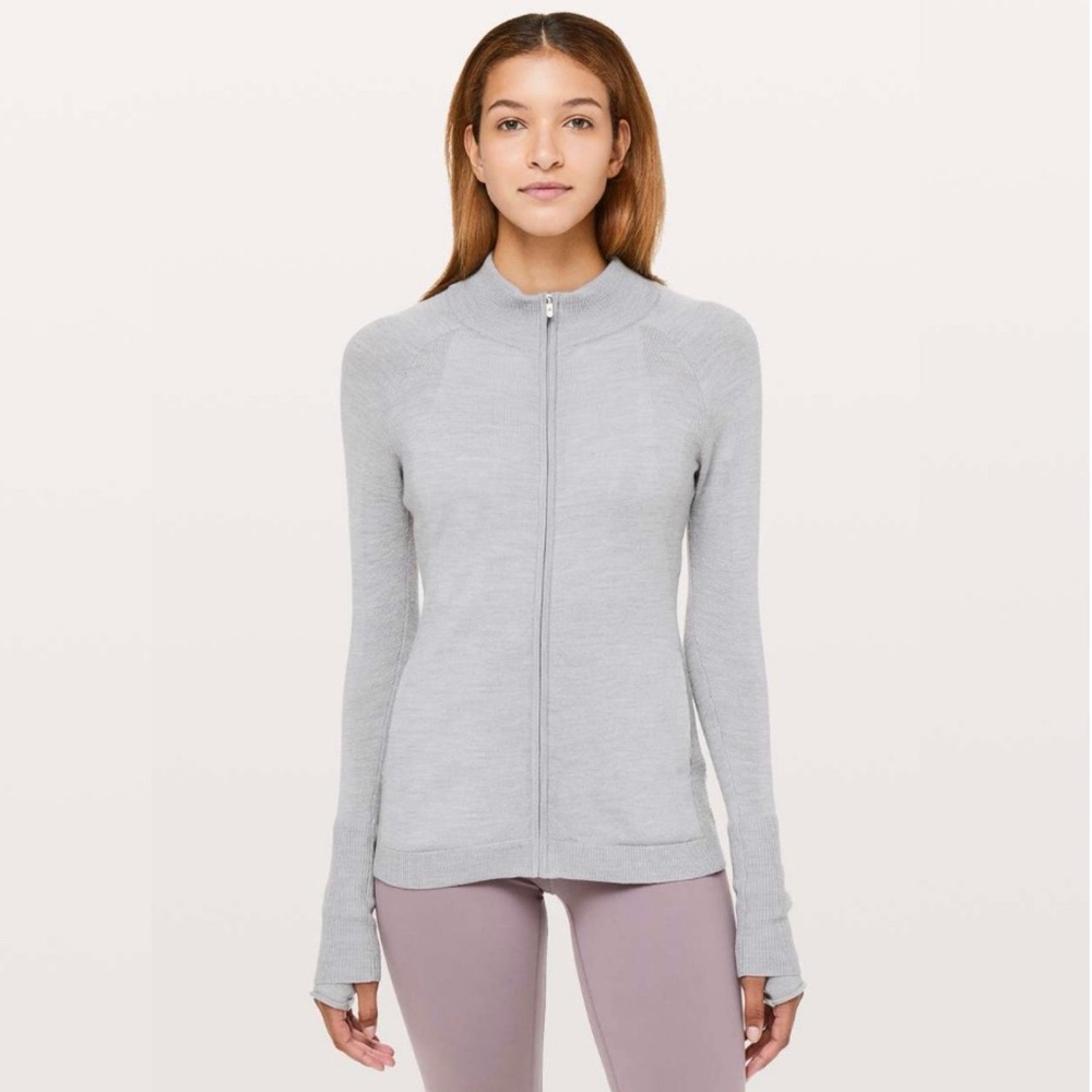 Lululemon Time To Thrive Soft Knit Merino Wool Jacket in Heathered Silver Drop